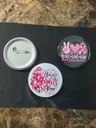 Actual button samples and metal pin back